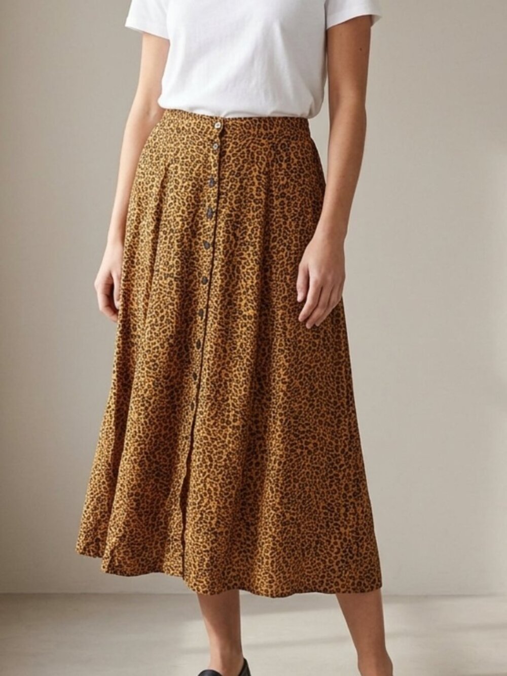 Animal Print Full Button Maxi Skirt